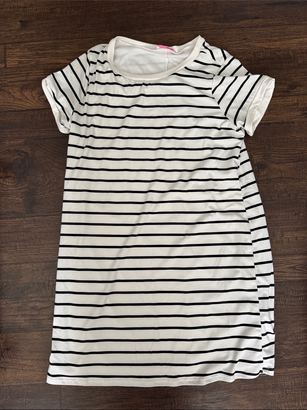 Pink Lily White and Black Striped Short Sleeve Dress